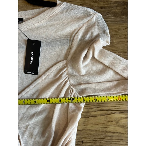 Express Cream Faux Wrap Top Size Small Crew Neck Long Sleeves NEW - Picture 6 of 7